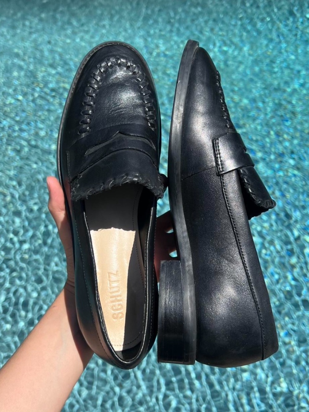 SCHUTZ Black Leather Women’s Penny Loafers